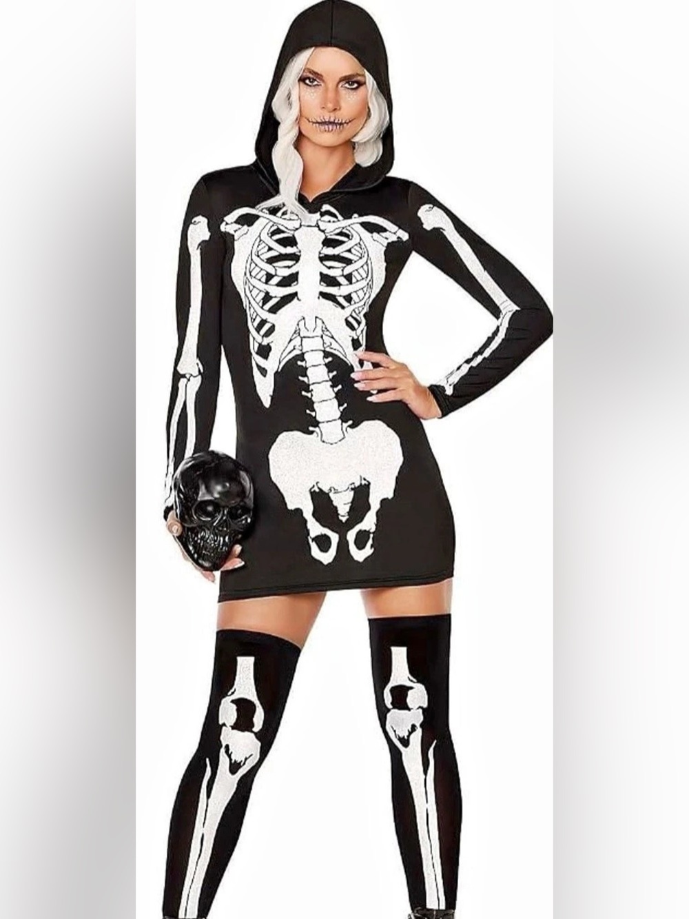 Skeleton Costume in Black & White Like New